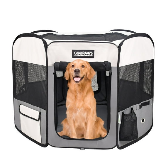 GOOPAWS Soft-Sided Dog & Cat Playpen, Light Grey, 61-in