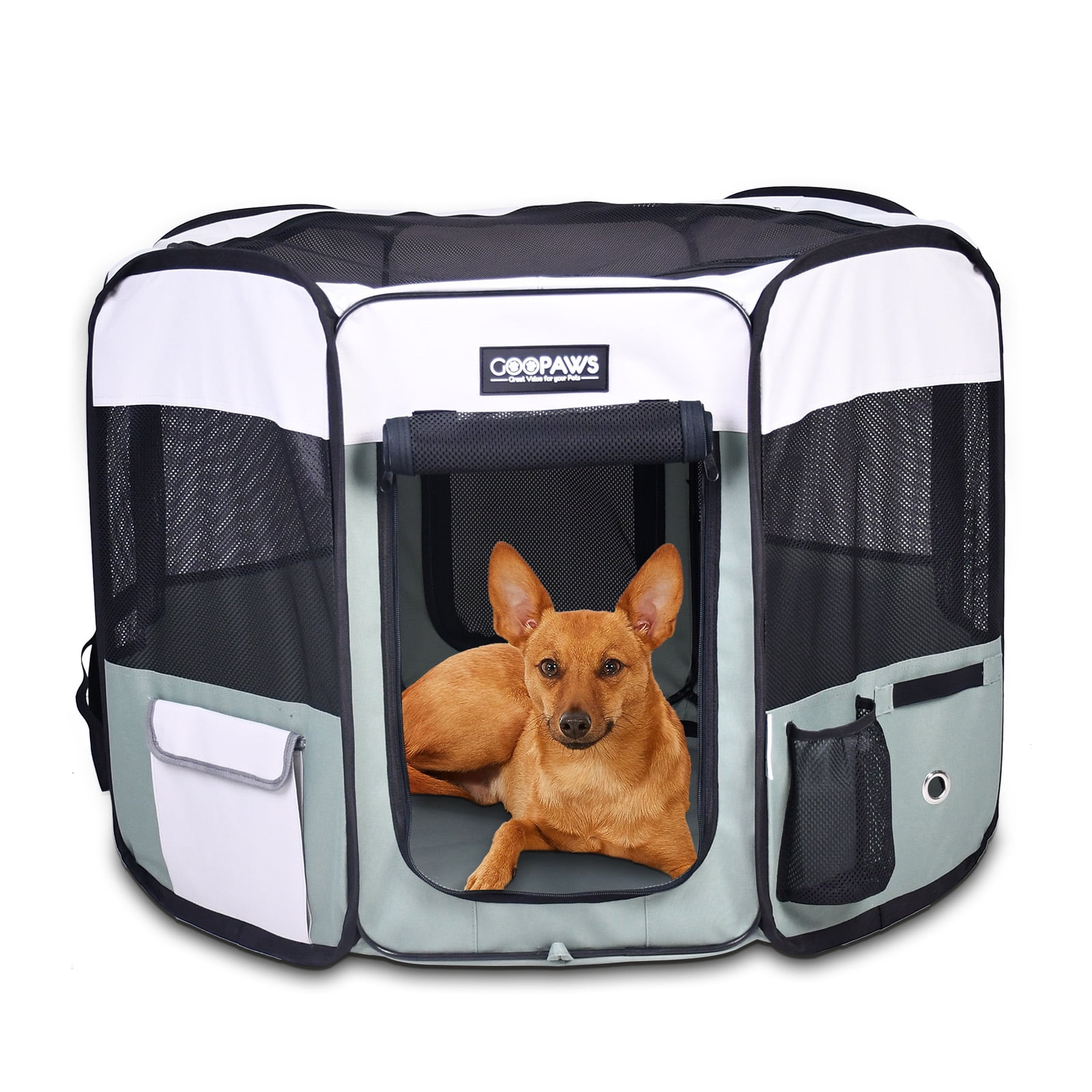 GOOPAWS Soft-Sided Pet Playpen for Indoor/Outdoor Use with Carry Bag, 36"