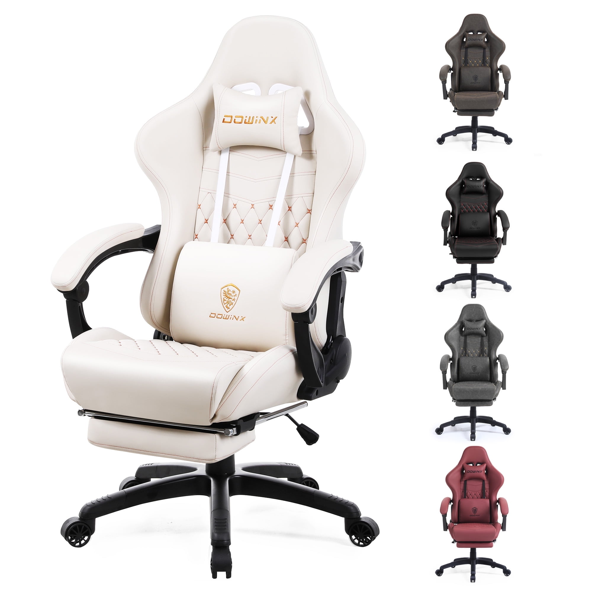 GOOSEA Big and Tall Gaming Chair with Footrest, Ergonomic High Back Office Computer Chair, Adjustable Massage Lumbar Support, PU Leather for Adults, 350Lbs, Beige