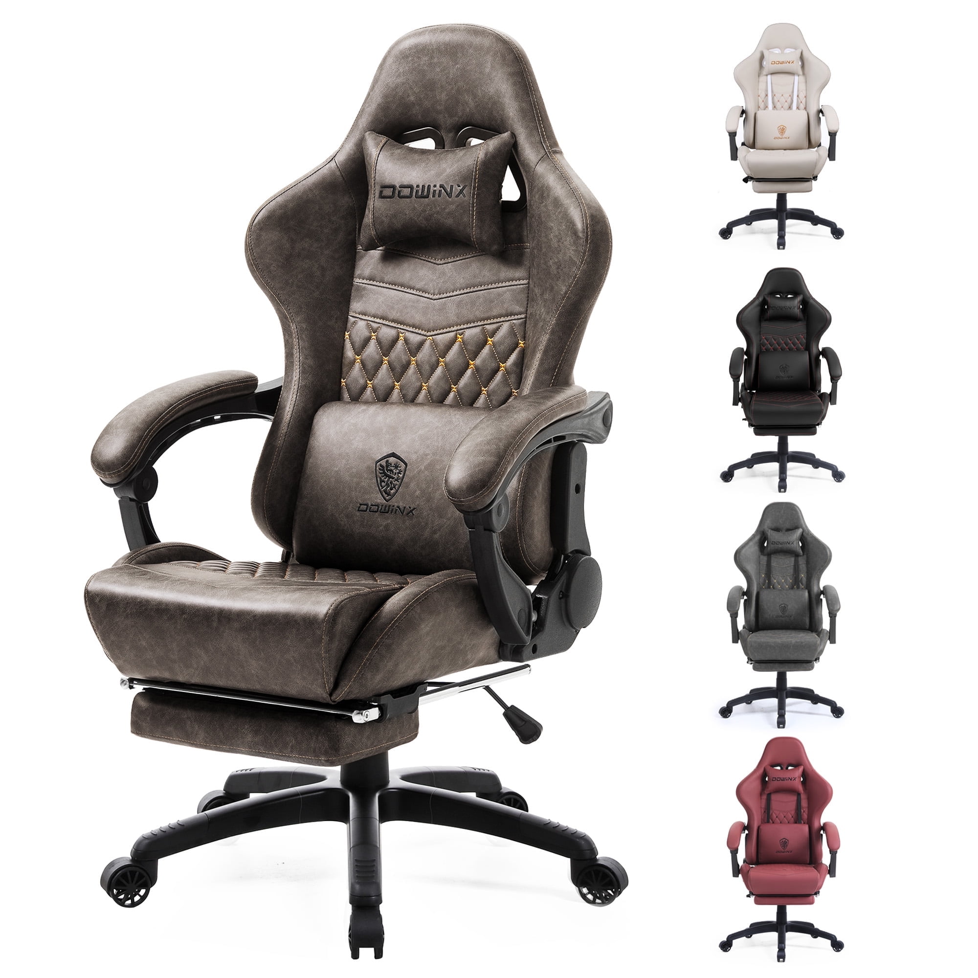 GOOSEA Big and Tall Gaming Chair with Footrest, Ergonomic High Back Office Computer Chair, Adjustable Massage Lumbar Support, PU Leather for Adults, 350Lbs, Brown