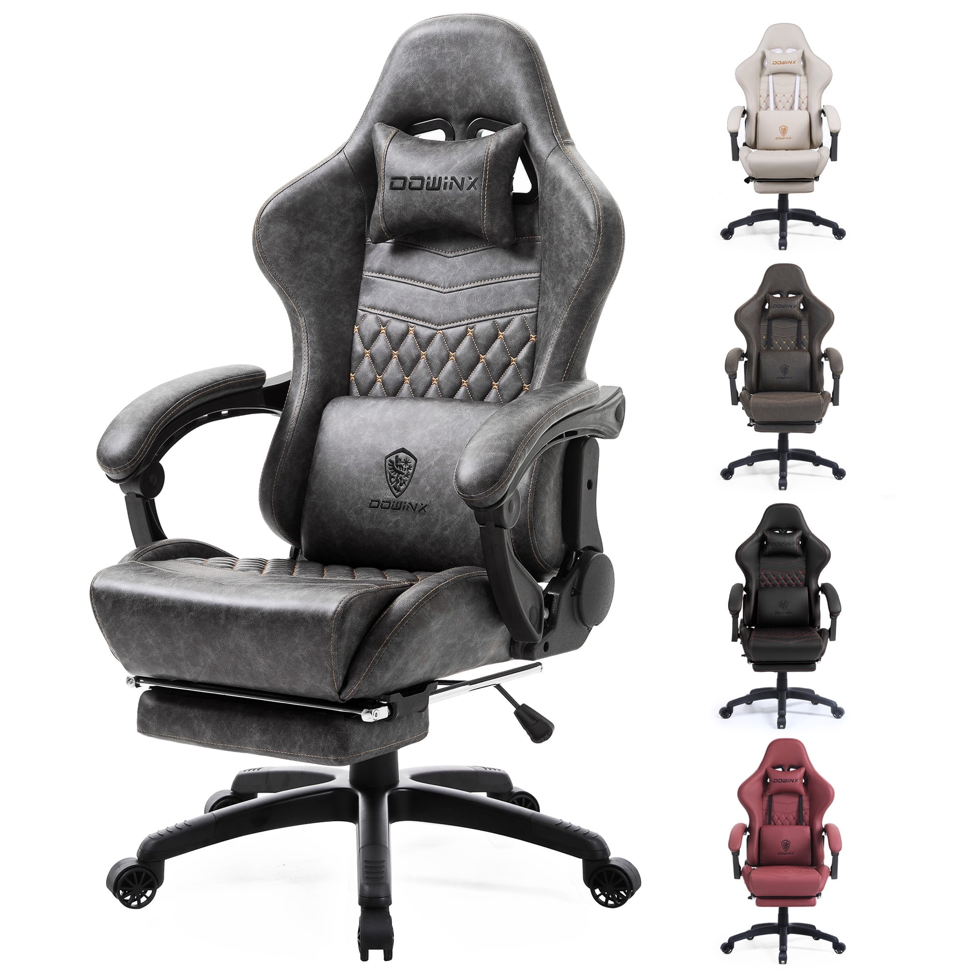 GOOSEA Big and Tall Gaming Chair with Footrest, Ergonomic High Back Office Computer Chair, Adjustable Massage Lumbar Support, PU Leather for Adults, 350Lbs, Grey