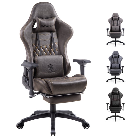 GOOSEA Big and Tall Gaming Chair with Footrest, Ergonomic High Back Office Computer Chair, Adjustable Massage Lumbar Support, PU Leather for Adults, 352Lbs, Grey