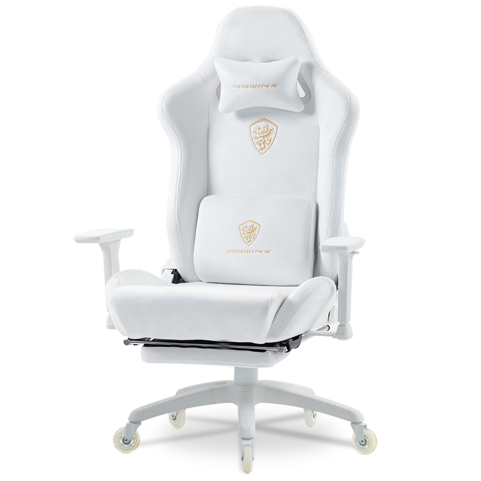GOOSEA Breathable Suede Fabric Gaming Chair, Big and Tall Ergonomic Game Chair with Adjustable Massage Lumbar Support,3D Armrests,Retractable Footrest and Smooth PU Wheels, White