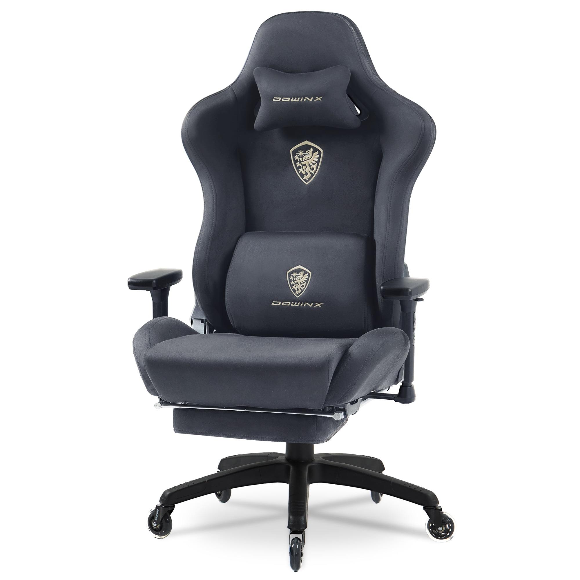 GOOSEA Breathable Suede Fabric Gaming Chair, Big and Tall Ergonomic Game Chair with Adjustable Massage Lumbar Support,3D Armrests,Retractable Footrest and Smooth PU Wheels, Green