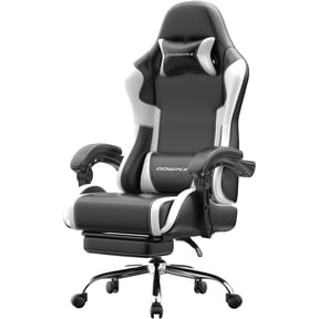 KARXAS Ergonomic Gaming Chair with Lumbar Support,Office Chair with Adjustable Linkage Armrests,Computer Chair with Footrest & Headrest,Black White