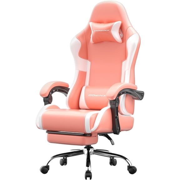 GOOSEA Ergonomic Gaming Chair with Footrest and Massage Lumbar Support, 2D Linkage Armrests and Headrest Pillow, for Office Home and Long Gaming Sessions, 330lbs,Pink and White