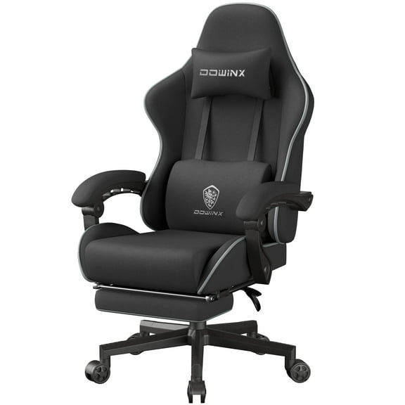 GOOSEA Fabric Big and Tall Gaming Chair, Ergonomic High Back Design with Pocket Spring Cushion, Adjustable Headrest and Retractable Footrest for Office and Gaming, 350LBS, Black