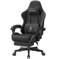 GOOSEA Fabric Big and Tall Gaming Chair, Ergonomic High Back Design with Pocket Spring Cushion, Adjustable Headrest and Retractable Footrest for Office and Gaming, 350LBS, Black