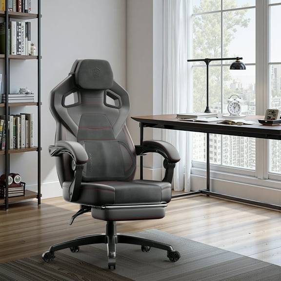 GOOSEA Gaming Chair with Footrest and Lumbar Massage, High Back Ergonomic Computer Desk Chair, Big and Tall Office Chair with Retractable Footrest, 300lbs, Black