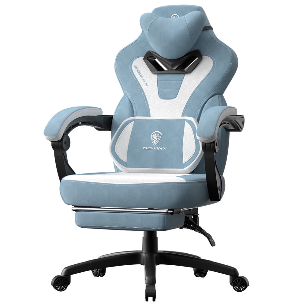 GOOSEA Gaming Chair with Footrest and Lumbar Massage, High Back Ergonomic Computer Desk Chair, Big and Tall Office Chair with Retractable Footrest, 300lbs, Blue