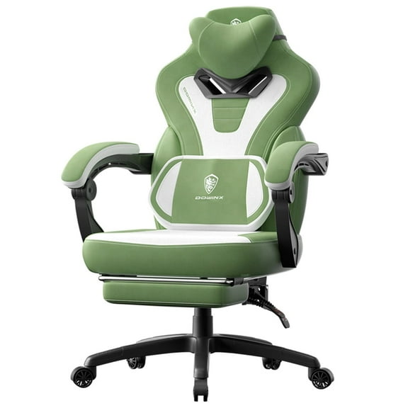 GOOSEA Gaming Chair with Footrest and Lumbar Massage, High Back Ergonomic Computer Desk Chair, Big and Tall Office Chair with Retractable Footrest, 300lbs, Green