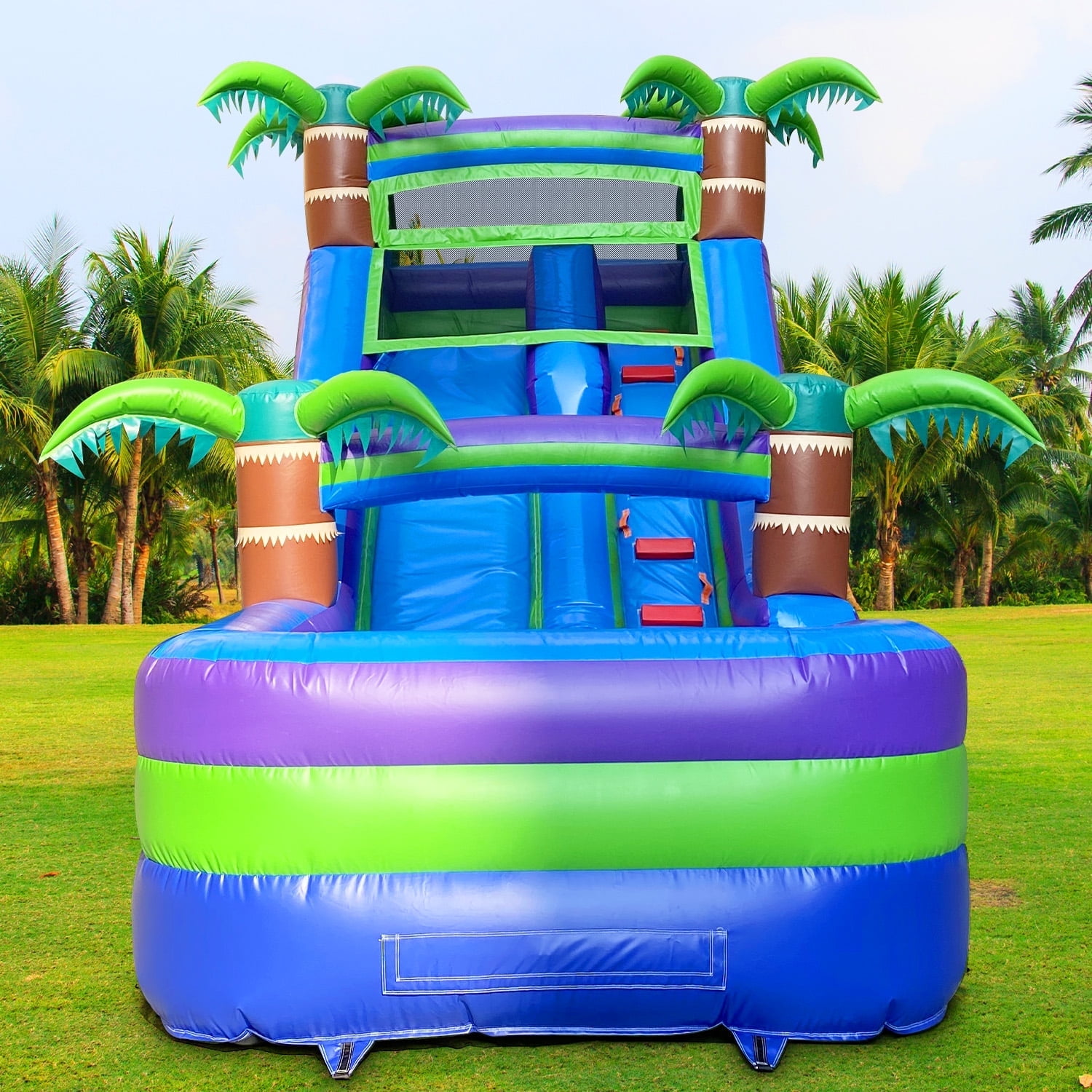 GOOSH 13' X 21' Tropical Palm Tree Commercial Grade Water Slide Without Blower, Outdoor Inflatable Water Slide Kids Blow Up Water Slide, Large Water Slide-Climbing Wall, Slides & Splash Pool