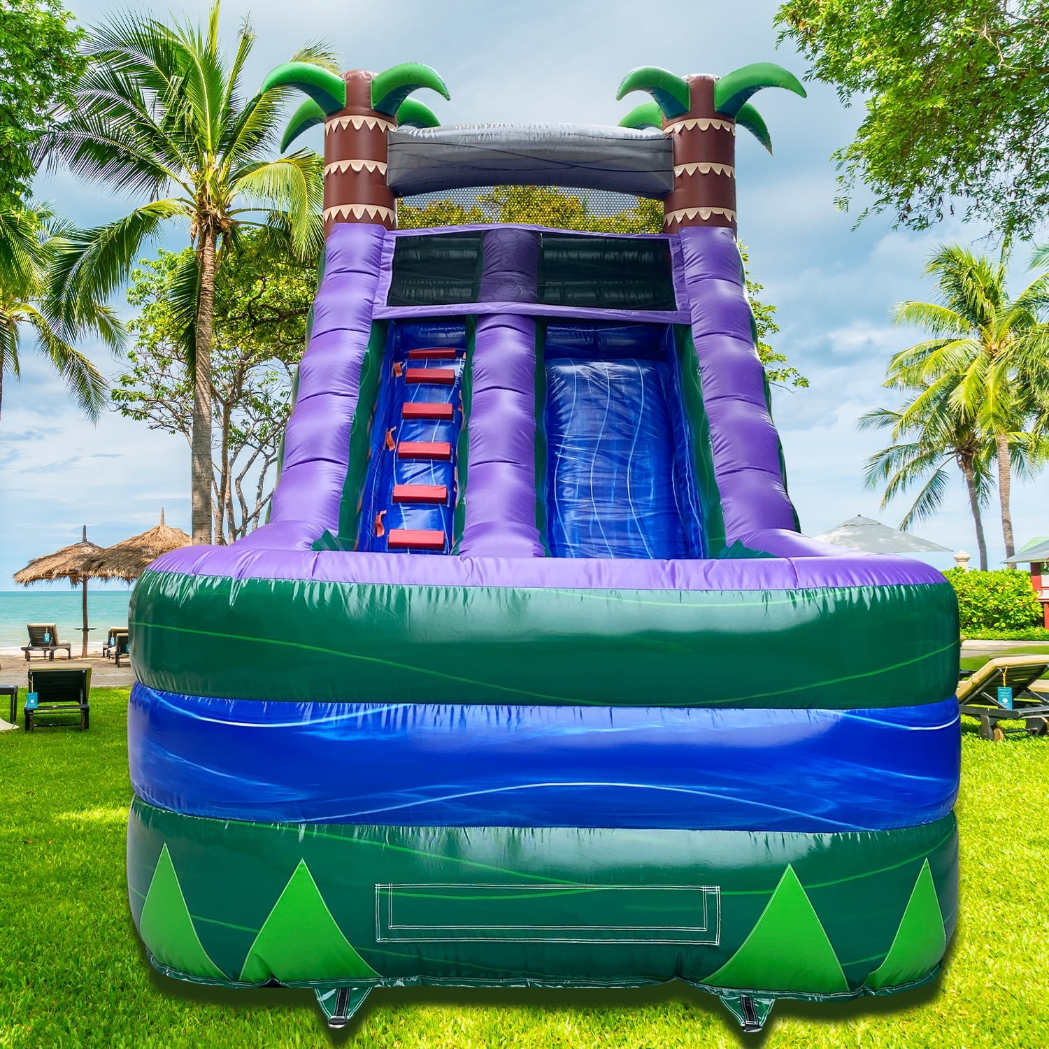 GOOSH 14' x 21' Purple Tropical Water Slides for Big Kids, Blow Up Water Slides, Commercial Water slide with Splash Pool, Giant Inflatable Water Slide for Wet Dry Use (Blower not Include)