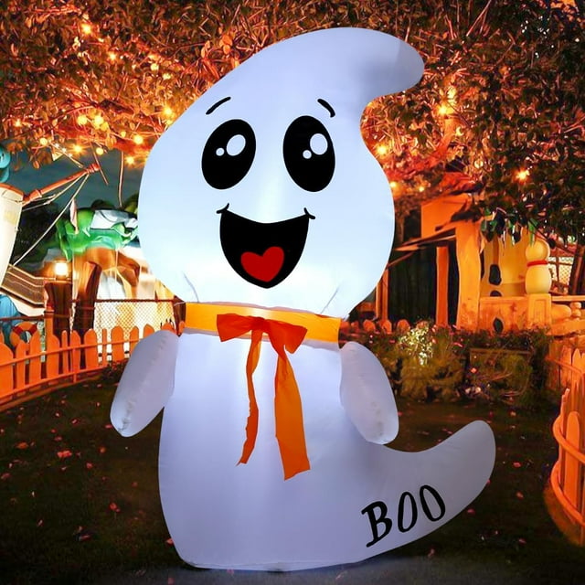 GOOSH 4.26 FT Halloween Inflatable Outdoor White Cute Ghost with Build