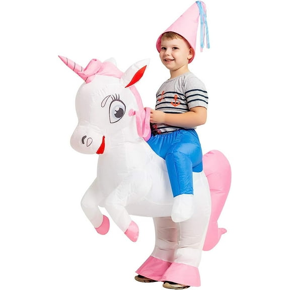 GOOSH 48 inch Inflatable Unicorn Costume for Kids Halloween Costumes Boys Girls Funny Blow up Costume for Halloween Party Cosplay