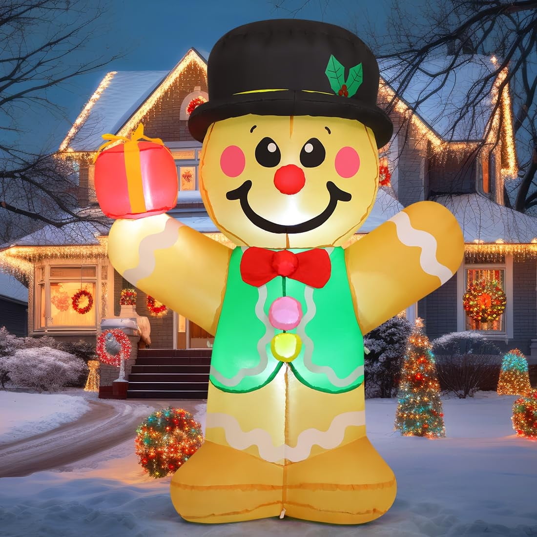 GOOSH 5 FT Christmas Inflatables Gingerbread Man Outdoor Christmas Decorations Clearance Blow Up Yard Decor with LED Lights for Xmas Holiday Party Indoor Garden Lawn Dcor