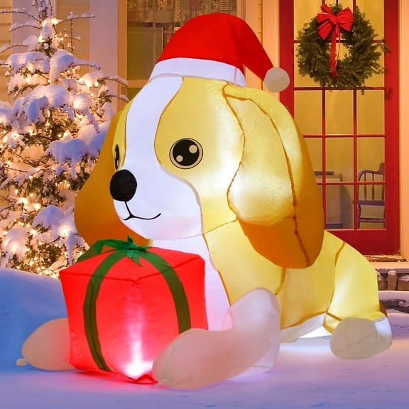 GOOSH 5 FT Christmas Inflatables Outdoor Dog Christmas Decorations, Christmas Inflatable Dog Xmas Decorations Clearance with Built-in LEDs for Xmas Garden Lawn Indoor Party Decor