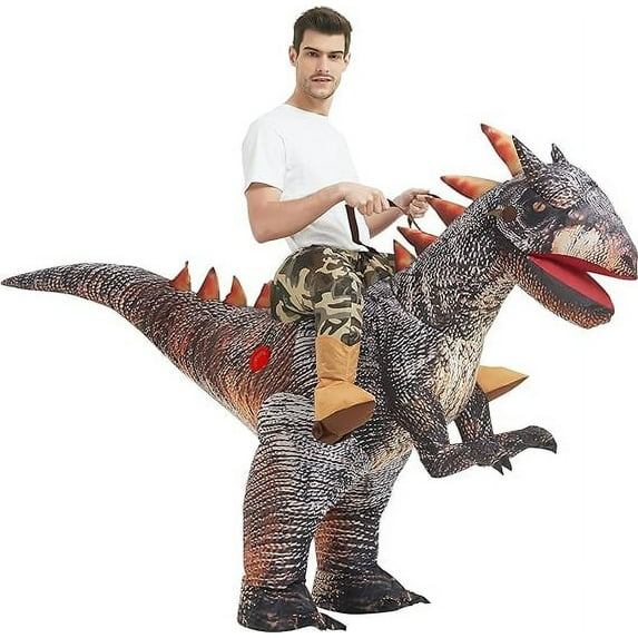 GOOSH 63 Inch Adult Dinosaur Costume, Riding Dinosaur Costume Blow Up Dinosaur Costume for Adults, Funny Halloween Costumes Men Women Unisex Dinosaur Inflatable Costume for Holiday/Party/Cosplay