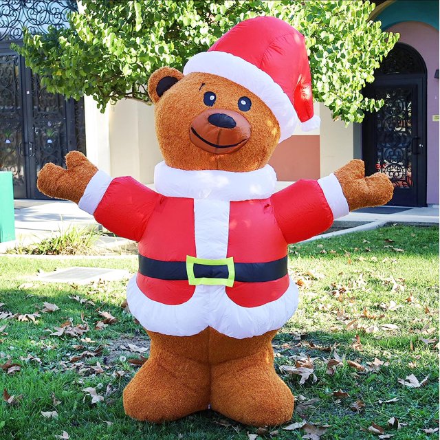 GOOSH 6FT Christmas Inflatable Bear with Christmas Hat Cute Inflatable
