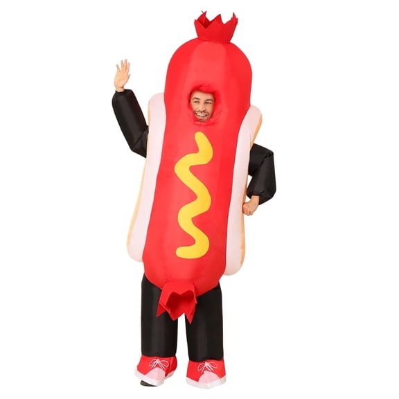 GOOSH 72 inch Inflatable Full Body Hotdog Costume, Food Themed Adult Halloween Blow up Costumes, Funny Men Women Unisex Inflatable Halloween Costumes for Halloween Holiday Party Cosplay