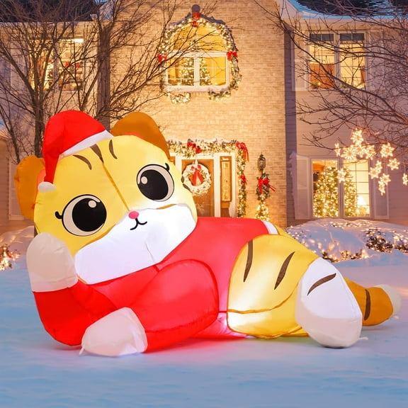 GOOSH Christmas Inflatable 5 FT Christmas Cat Decorations, Cute Christmas Cat Inflatables Outdoor Decorations with Built-in LEDs, Outdoor Christmas Decorations Clearance for Xmas Holiday Party Decor