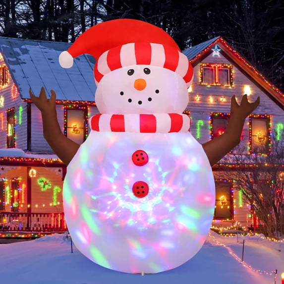 GOOSH Christmas Inflatable 5 FT Snowman Inflatable with 360° Rotating Light, Snowman Blow Up Cute Snowman Outdoor Christmas Decorations, Xmas Inflatables Outdoor Decorations Clearance for Garden/Patio