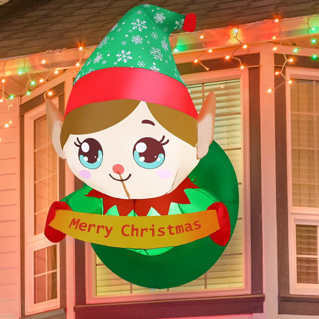 Goosh Inflatable Walmart GOOSH Christmas Inflatables 3.4 FT Inflatable Elf Lean Out from Window ...