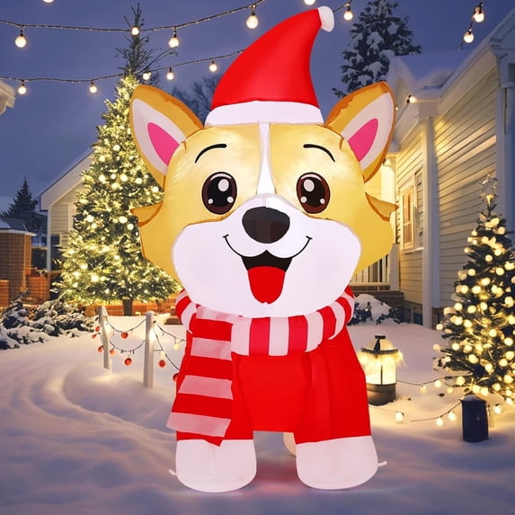 Goosh Inflatable Walmart GOOSH Christmas Inflatables 4.2 FT Inflatable Dog Wearing Hat with ...