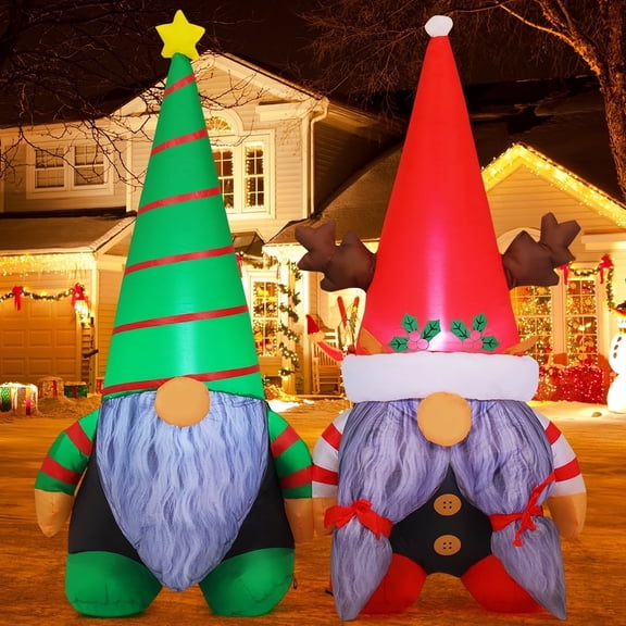 GOOSH Christmas Inflatables 5.4 FT Inflatable Gnomes with Built-in LEDs, Cute Gnome Inflatable Christmas Decoration Blow up Gnome Hand in Hand, Outdoor Christmas Decorations for Xmas Holiday Party