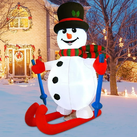 GOOSH Christmas Inflatables 5.6 FT Snowman on Skis Inflatable with Built-in LEDs, Christmas Inflatables Snowman Blow Up Snowman Inflatables, Outdoor Christmas Decorations Clearance for Xmas Holiday