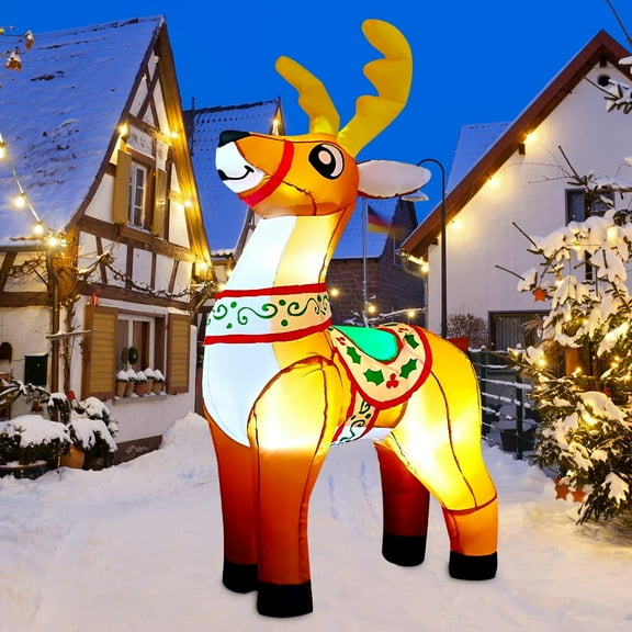 GOOSH Christmas Inflatables 6 FT Inflatable Reindeer, Cute Christmas Blow up Reindeer with LED Lights, Outdoor Christmas Decorations Reindeer Inflatable for Xmas Holiday Party Indoor Outdoor