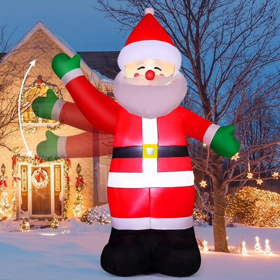 GOOSH Christmas Inflatables 8.8 FT Santa Claus Inflatable Shaking Hand, Santa Inflatables Blow Up Santa with Built-in LED Light, Outdoor Christmas Decorations Clearance for Xmas Holiday Party