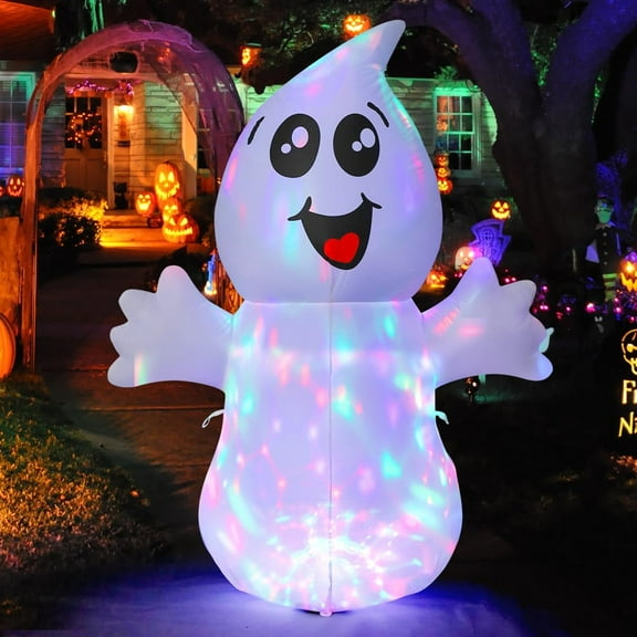 GOOSH Halloween Inflatables 5 FT Halloween Ghost Inflatable with Built-in LEDs, Cute Halloween Inflatable Ghost Blow up Ghost Inflatable, Outdoor Halloween Decorations for Halloween Holiday Party