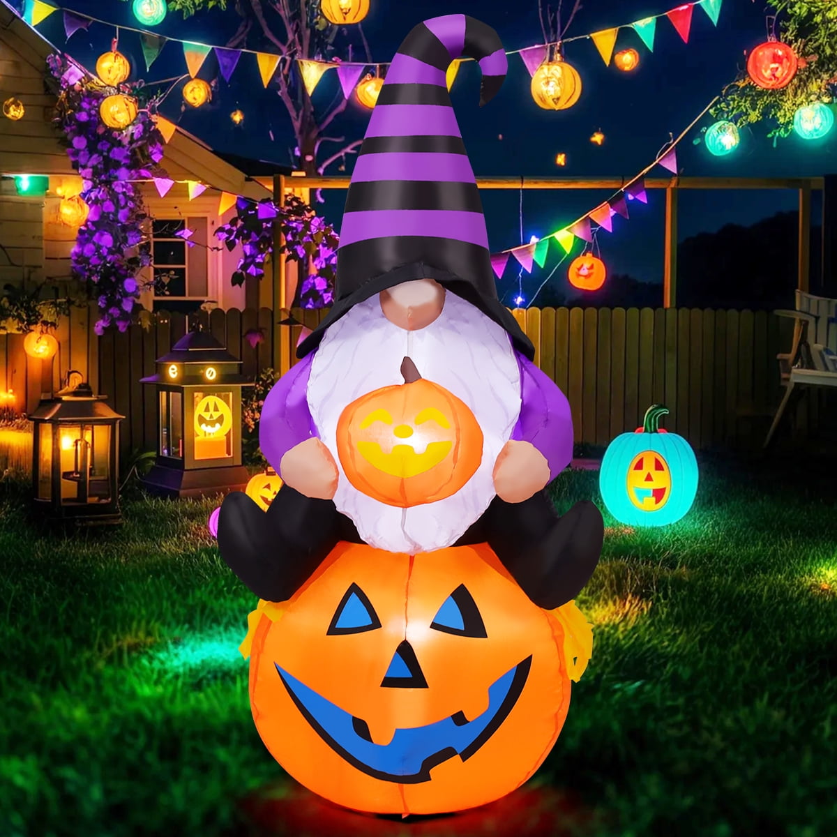 Goosh Inflatable Walmart GOOSH Halloween Inflatable 5 FT Halloween Gnome Inflatable Sitting on ...