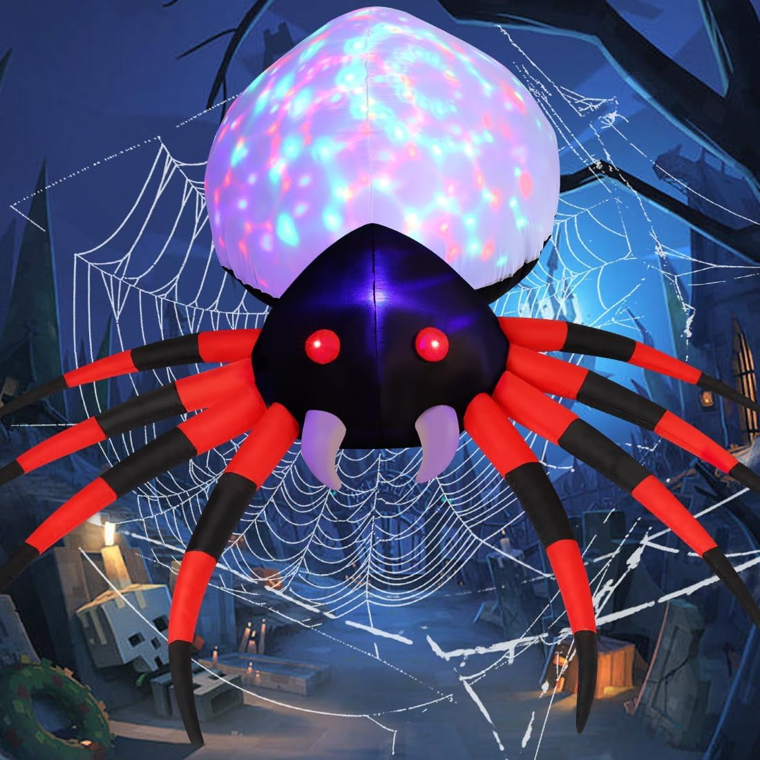 GOOSH Halloween Inflatable 5 FT Halloween Spider Inflatable, Halloween Blow Up Spider Halloween Spider Decoration with LED Lights Built-in, Outdoor Halloween Decorations Clearance for Halloween