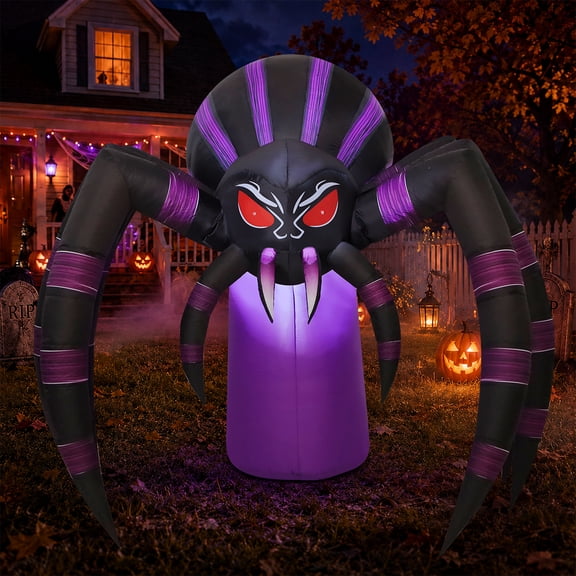 GOOSH Halloween Inflatable 7 FT Spooky Inflatable Halloween Spider, Giant Blow Up Spider with Built-in LED Lights, Outdoor Inflatable Halloween Decorations for Halloween Holiday Party