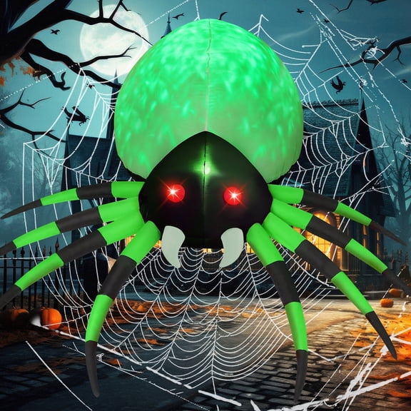 GOOSH Halloween Inflatable 8 FT Halloween Blow Up Spider, Halloween Inflatables Spider Giant Spider Inflatable with LED Lights Built-in, Outdoor Halloween Decorations Clearance for Halloween/Holiday