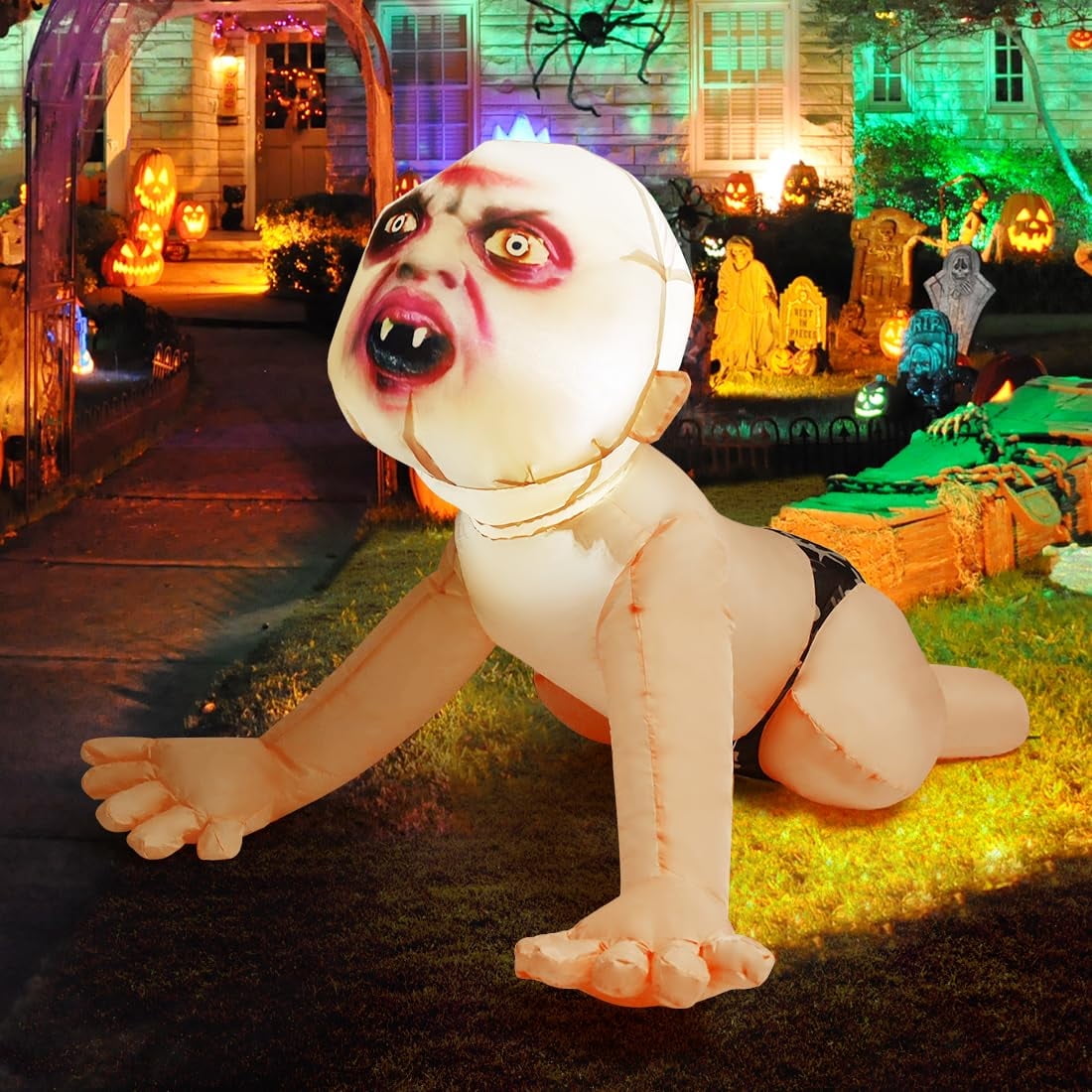 GOOSH Halloween Inflatables 4 FT Halloween Zombie Inflatable with Built-in LEDs, Scary Inflatable Zombie Halloween Blowups, Outdoor Halloween Decorations Zombie Blow up for Halloween Holiday Party