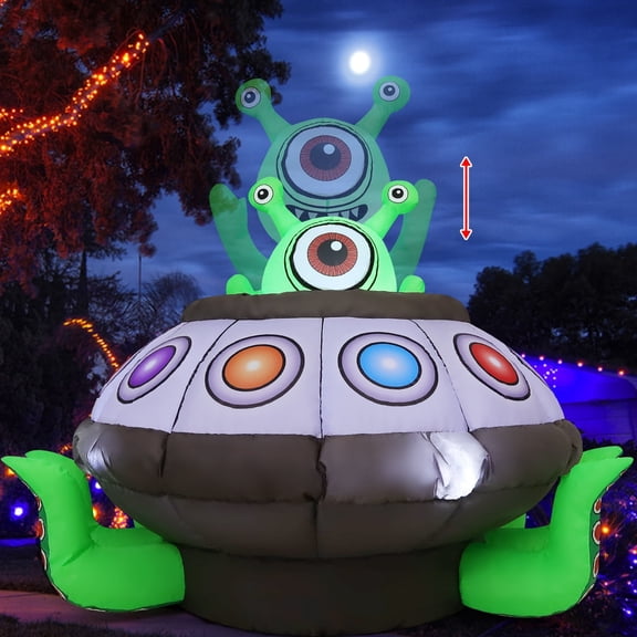 GOOSH Halloween Inflatables 5.2 FT Animated Alien Spaceship Inflatable, Blow up Alien Spaceship with Built-in LED Lights, Outdoor Halloween Decorations for Halloween Holiday Party Indoor Outdoor