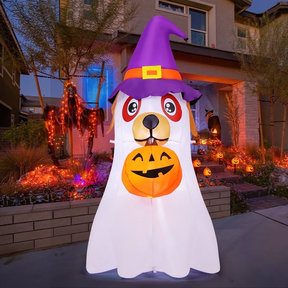 Goosh Inflatable Walmart GOOSH Halloween Inflatables 6.2 FT Inflatable Ghost Dog with Pumpkin ...
