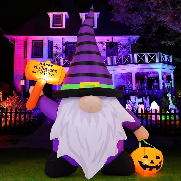 GOOSH Halloween Inflatables 6.7 FT Inflatable Gnome with Built-in LED Lights, Cute Halloween Inflatable Gnome Blow up Gnome with Pumpkin, Outdoor Halloween Decorations for Halloween Holiday Party