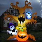 GOOSH Halloween Inflatables 8 FT Halloween Inflatable tree with Ghost Pumpkin and Owl, Halloween Dead Tree Decorations Scary Halloween Decorations with Built-in Lights for Halloween/Holiday/Party