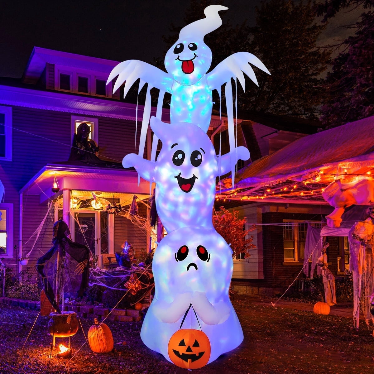Lay Down Inflatable Ghost GOOSH Halloween Inflatables 9.8 FT Halloween Ghost Inflatable with ...