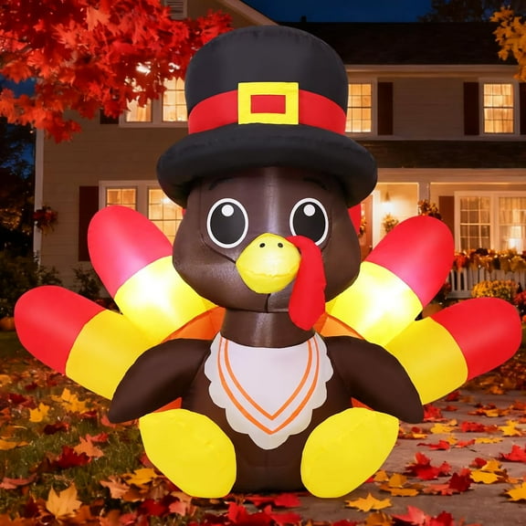 GOOSH Thanksgiving Inflatables 5.4 FT Long Inflatable Turkey, Blow up Turkey Inflatable with Built-in LED Lights, Outdoor Thanksgiving Decorations Turkey Blow up for Holiday Party Indoor Outdoor