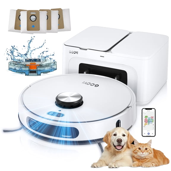 GOOVI Robot Vacuum and Mop Combo with 3D Home Mapping, Self-Emptying Base for 70 Days, 220 Mins Runtime, Pet Friendly Anti-Tangle