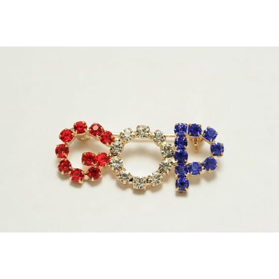 GOP Grand Old Party Lapel Pin Ole Rhinestones Brooch Republican RNC Vote