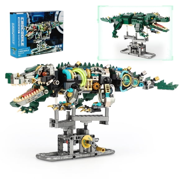 GOQI Ideas Mechanical Crocodile Building Set, Dinosaur Animal Toy with Display Stand and Light, STEM Creative Gift for Adults Teens Boys Age 8-12 (996 PCS)