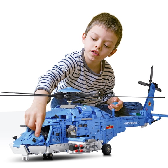 GOQI Military Helicopter Building Set Large Army Plane Model, Rotating Rotor Blades, Compatible with Lego for Boys & Adults (1711 PCS)