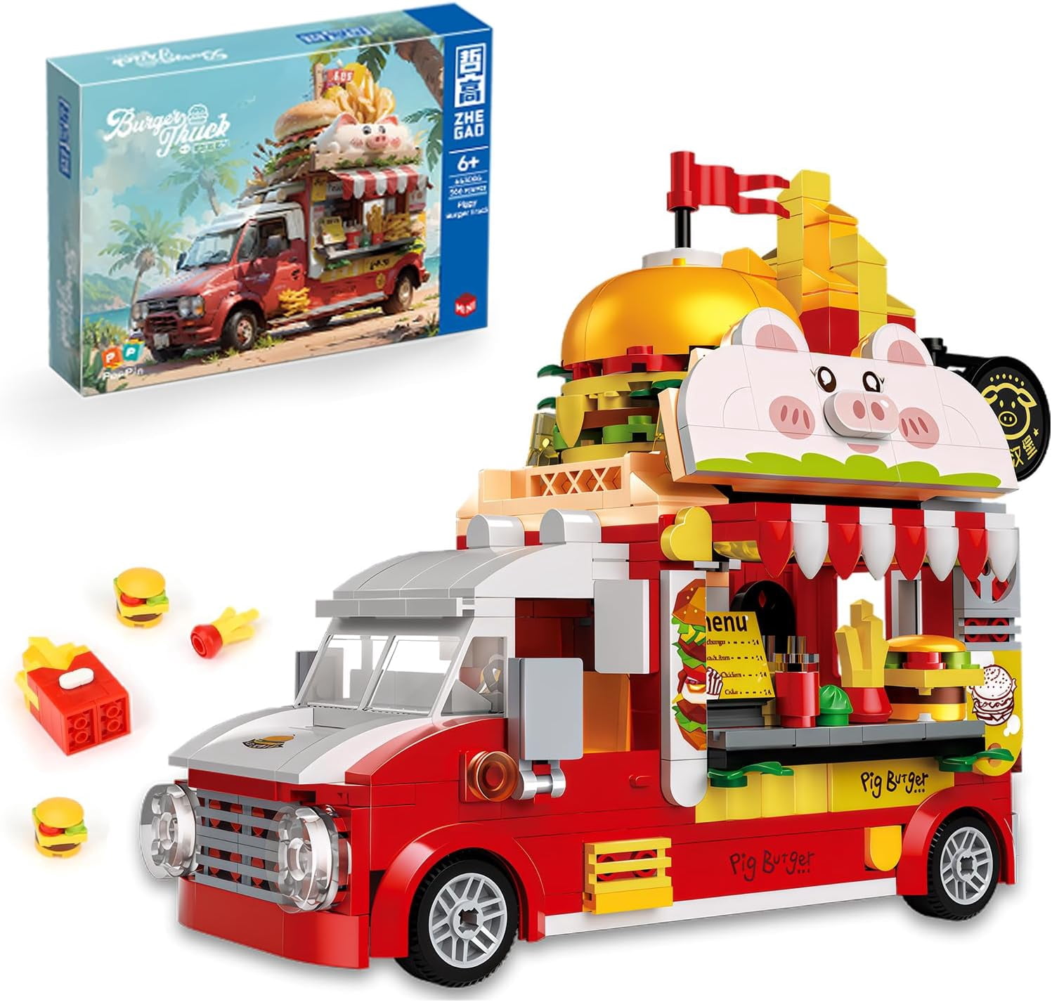Goqi GOQI Piggy Burger Truck Mini Building Set, 566PCS Creative Fast Food ...