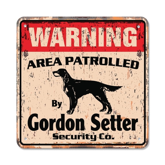 GORDON SETTER Vintage Security Sign Area Patrolled pet dog guard warning funny gag gift gift Rigid Plastic | Indoor/Outdoor | 14" Wide